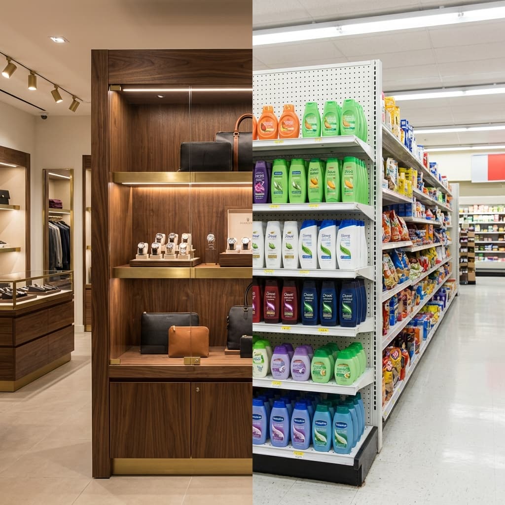 Comparison of high-end vs affordable retail store fixtures