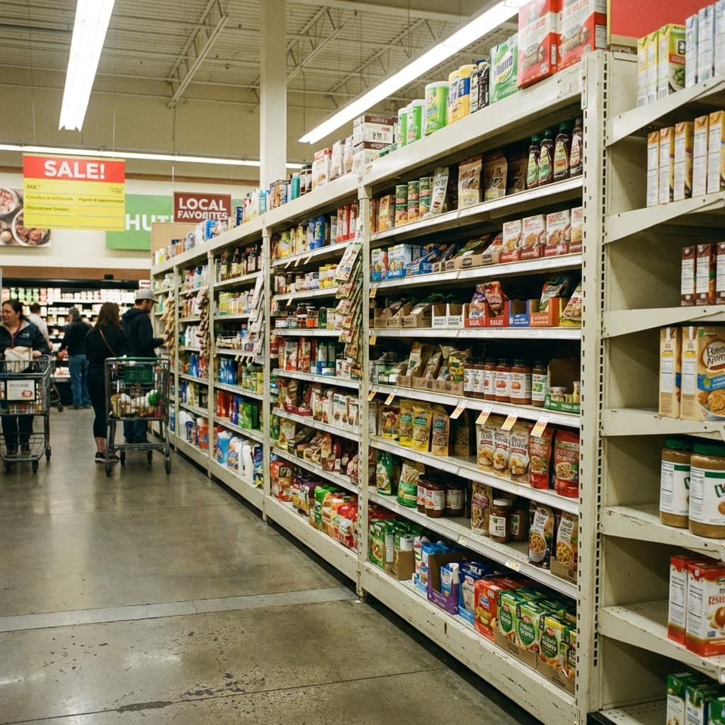 Used gondola shelving aisle in a retail store environment